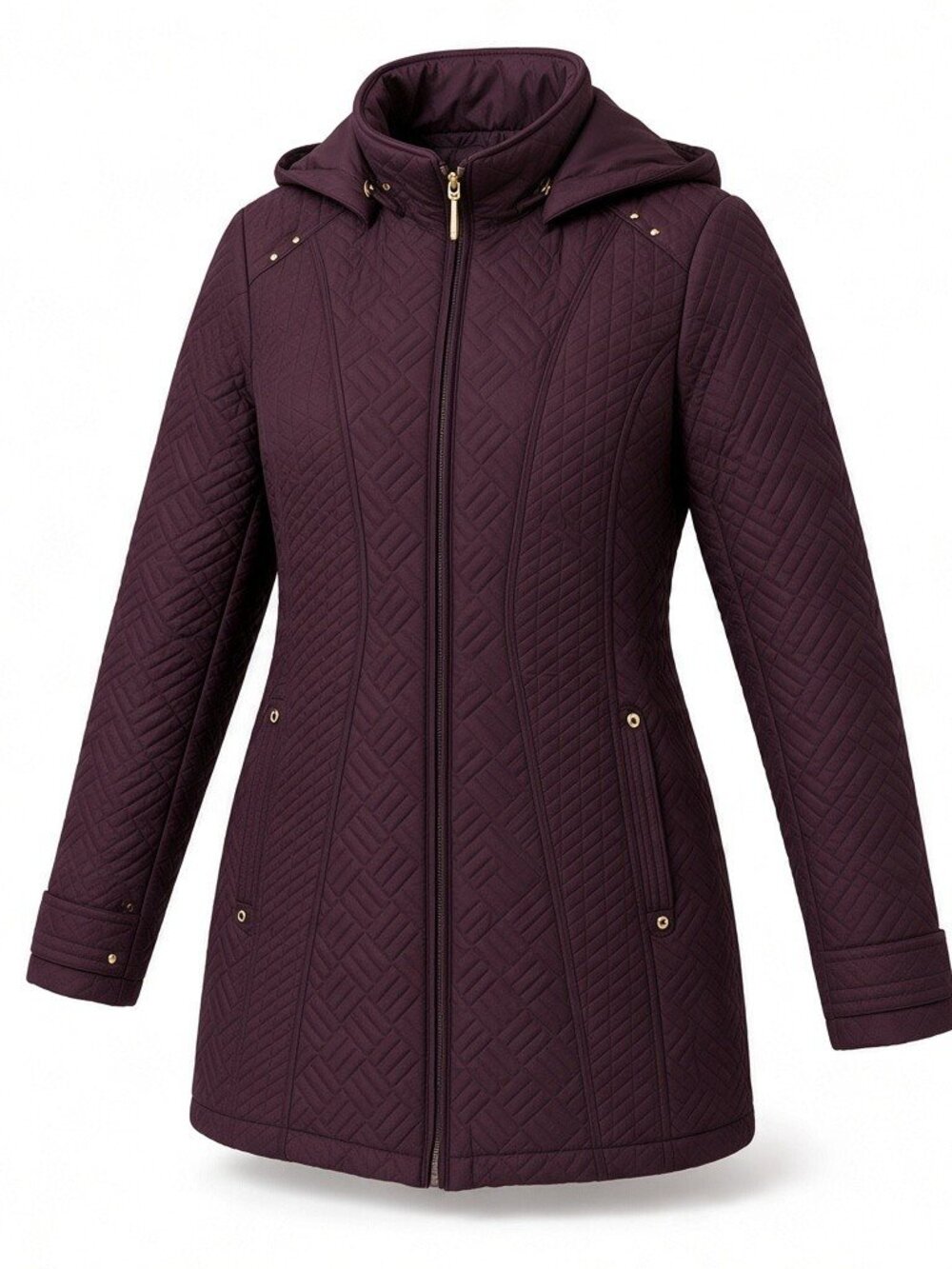 Weatherproof Quilted Hooded Winter Puffer Jacket – Plum / Burgundy (Medium)